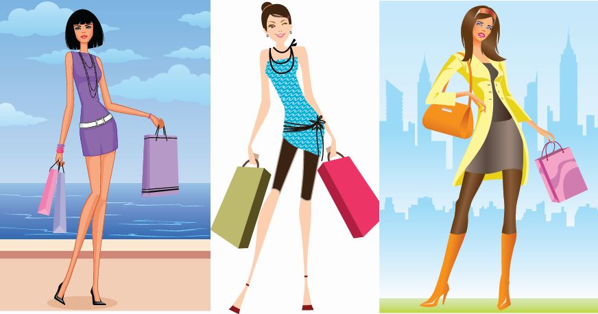 free vector 3 Shopping Girls Vector Illustration